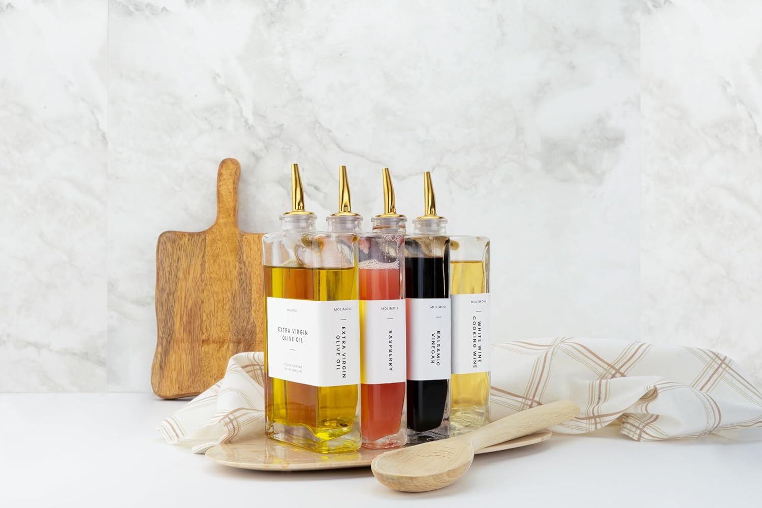 Molimoli Pour Spout Made of Stainless Steel with Automatic Anti-Oxidation Mechanism, Bottle Pourers for Alcohol and Liquor, Olive Oil Dispenser Spout, Wine Pourer Spout,Pack of 4,Gold