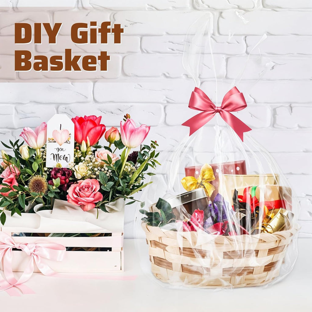 12 Pack Round Gift Baskets, 7" Small Bamboo Woven Bread & Fruit Baskets, Food Storage Serving Basket for Kitchen, Restaurant, Centerpiece Display, Party, Wedding