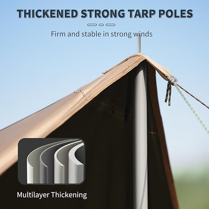 Naturehike Camping Tent Tarp with Poles, Waterproof PU 18000mm+, Anti-UV UPF2000+ Sun Shelter Rain Fly, Canopy for Outdoor Party, Picnic (13 x 9.6ft), CNK2350WS015