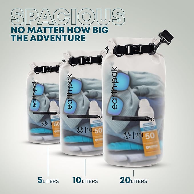 Earth Pak Waterproof Dry Bag with Zippered Pocket - Waterproof Dry Bag Backpack Keeps Gear Dry