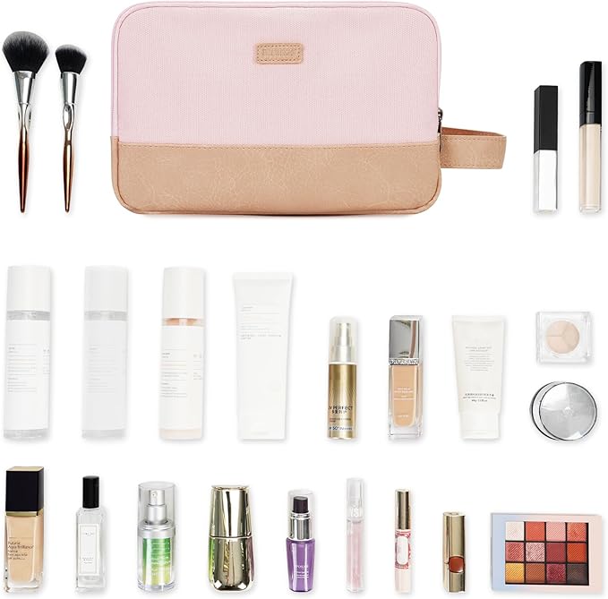 WANDF Travel Toiletry Bag for Men Large Toiletries Shaving Bag Water Resistant Hanging Dopp Kit Travel Accessories Bag for Women Men (Pink)