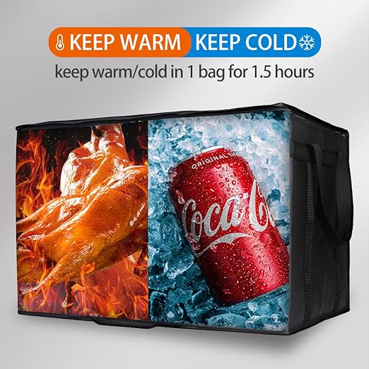 2-Pack Insulated Food Delivery Bag for Hot and Cold Meal, XXXL, Black, Grocery Tote Insulation Bag for Catering, Large Pizza Warmer