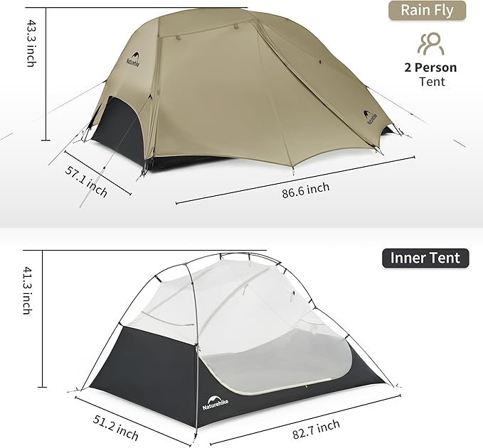 Naturehike Star River UL 2 Person Backpacking Tent, Double Layer Waterproof Two Person Tent, Lightweight Backpacking Cycling 2 Person Tent