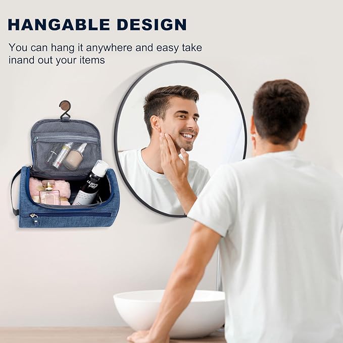 Hanging Toiletry Bag for Women and Men Traveling Makeup Large Capacity Cosmetics Portable Dopp Kit Storage Organizer Bag with Hanging Hook for Toiletries Brushes (Frosted Navy)
