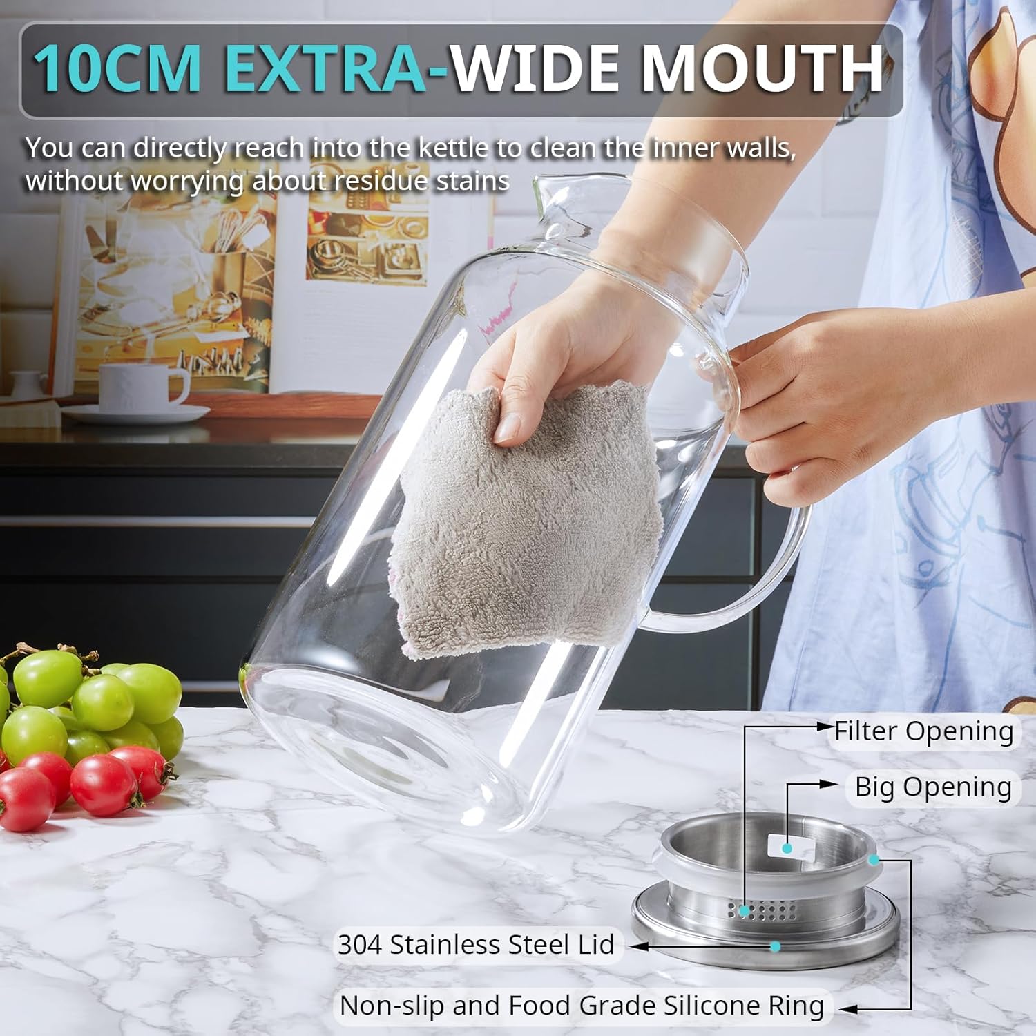 1 Gallon Glass Pitcher with Lid and Spout, Bivvclaz Glass Water Pitcher for Fridge, Glass Carafe for Hot/Cold Water, Iced Tea Pitcher, Large Jug for Coffee, Juice and Homemade Beverage