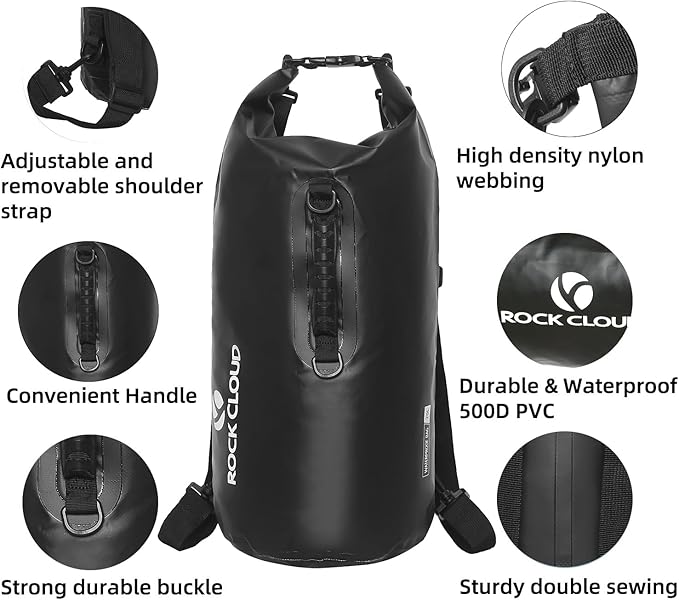 ROCK CLOUD Dry Bag Waterproof 10L Dry Sack for Kayaking Rafting Boating Beach Surfing Swimming Canoe Camping Hiking Fishing Ski