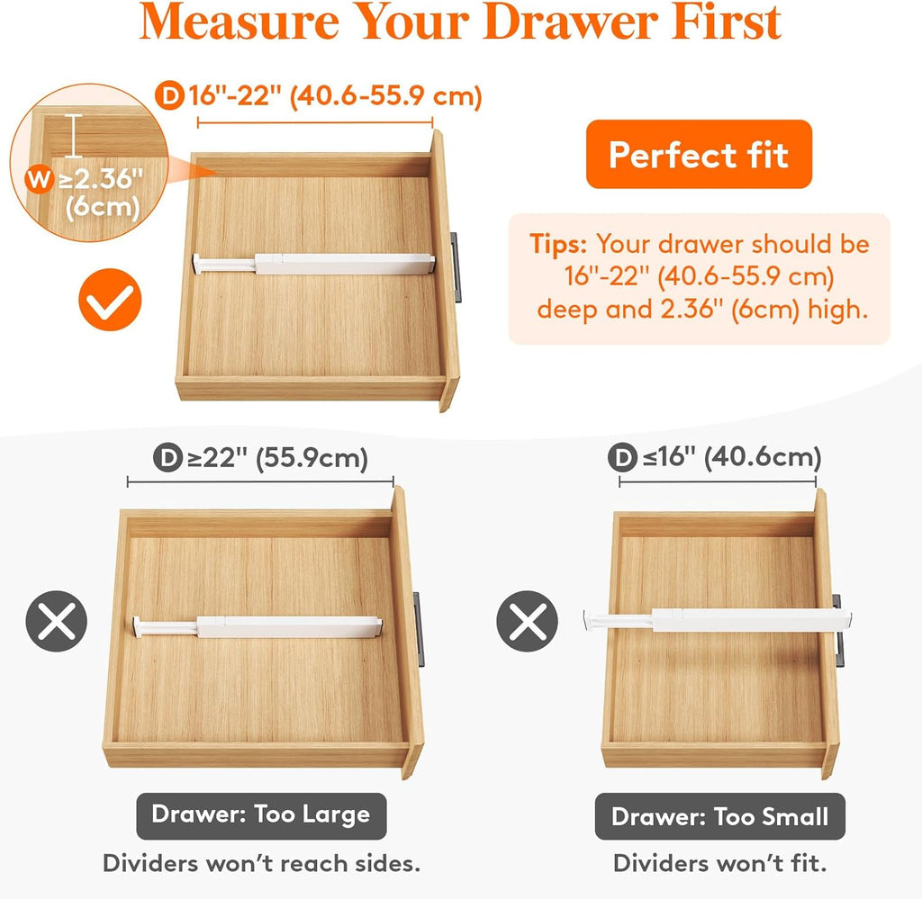 Lifewit 10 Pack Kitchen Drawer Dividers 2.36" High, 16"-22" Adjustable Drawer Organizer for Utensils/Clothes/Makeup, Plastic Expandable Separators in Dresser/Bedroom/Bathroom/Office Storage