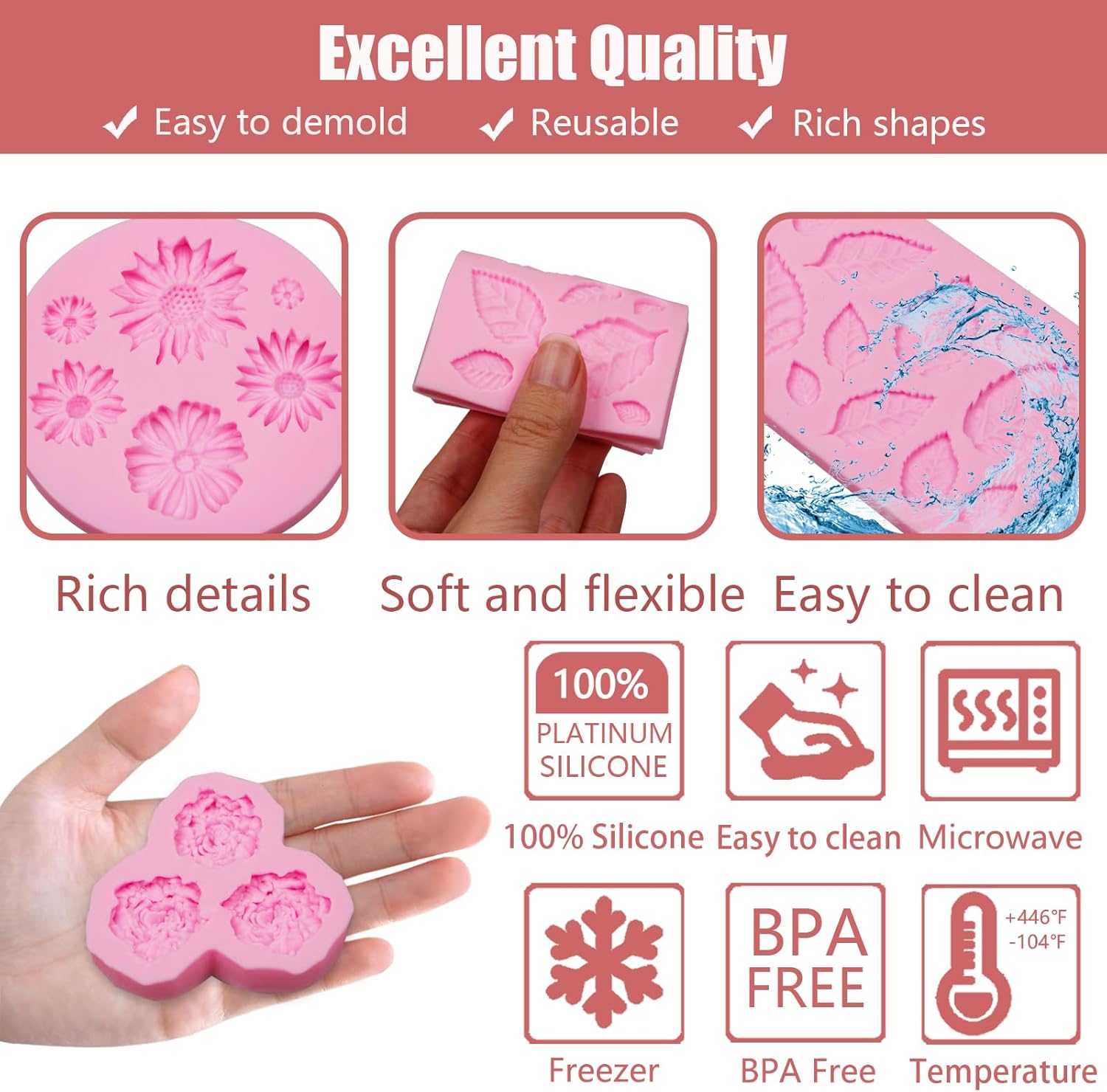 Flower Silicone Cake Mold 6 Pcs, Mini Leaf Fondant Mold for Chocolate Fall Silicone Molds Cake Decoration Candy Sugar Cupcake Topper Cake Pop Popsicle Polymer Clay Crafts