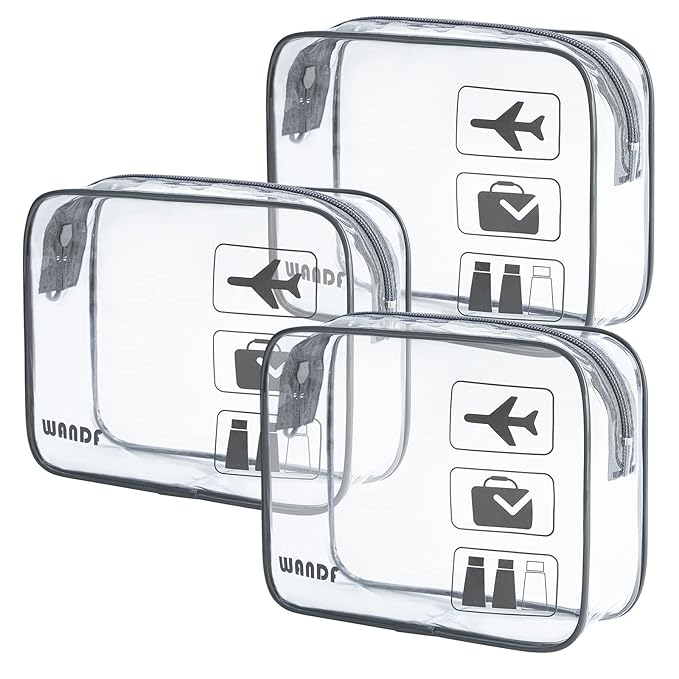 TSA Approved Clear Travel Toiletry Bag wih Zippers Carry-on Travel Accessories Quart Size Toiletries Cosmetic Pouch Makeup Bags for Men and Women (3pcs Grey)