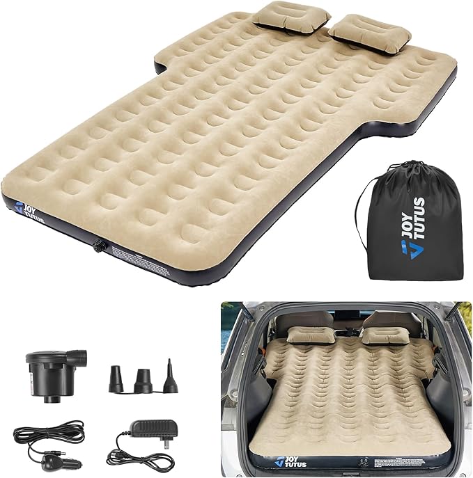 JOYTUTUS SUV Air Mattress Camping Bed,3.0 Thickened Flocking Car Camping Inflatable Mattress,Anti-Leakage,with 2 Pillows & Electric Pump Universal Car Bed for SUV Trunk and Rear Seat
