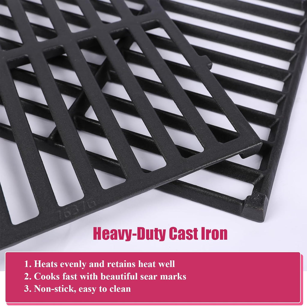 17.5 Inches Cast Iron Grill Grates Replacement 7637 for Weber Spirit I II 200 Series, Spirit E210 E220 S210 S220 Gas Grills (with Front Control Knobs), Grill Grates Parts for Weber Spirit 200