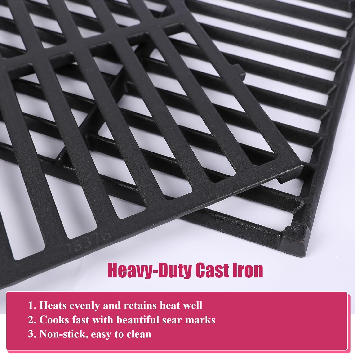 17.5 Inches Cast Iron Grill Grates Replacement 7637 for Weber Spirit I II 200 Series, Spirit E210 E220 S210 S220 Gas Grills (with Front Control Knobs), Grill Grates Parts for Weber Spirit 200