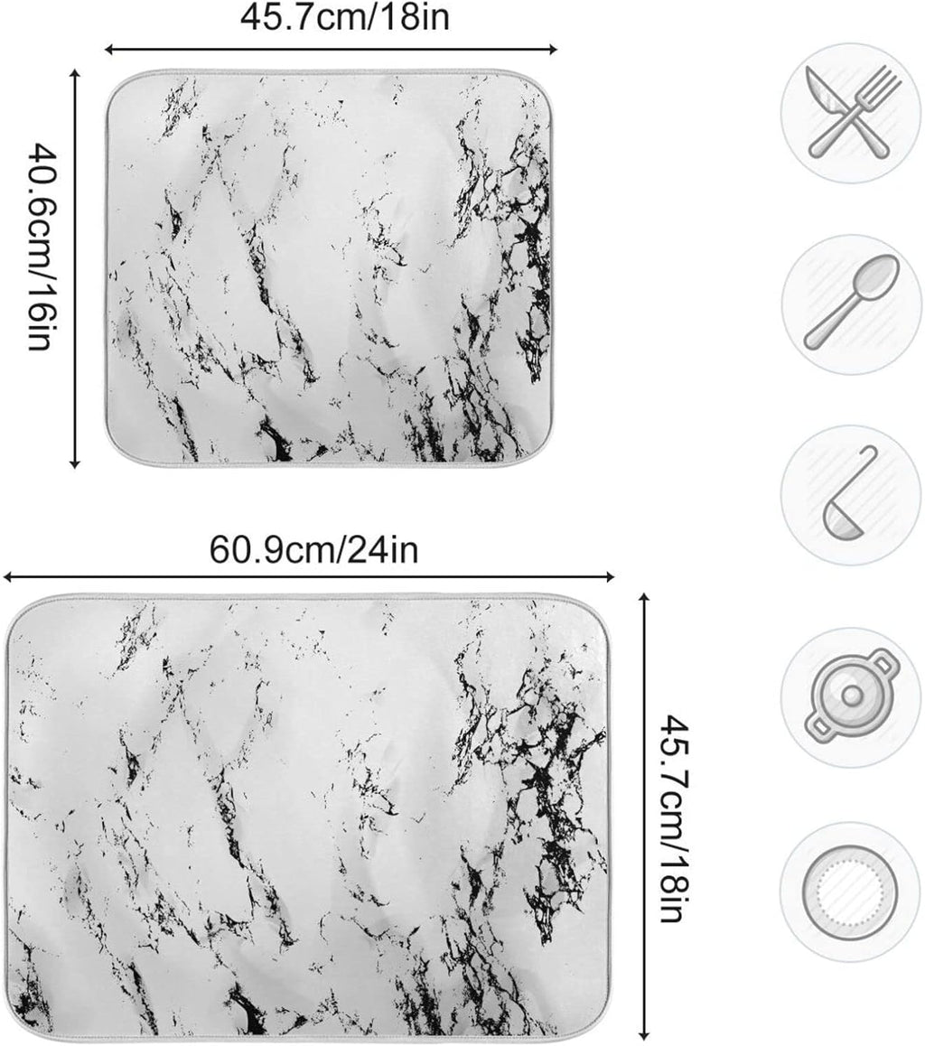 Super Absorbent Dish Drying Mat, Microfiber Fast-Drying Dish Mat, 16" x 18", Kitchen Dish Drying Pad, White Marble