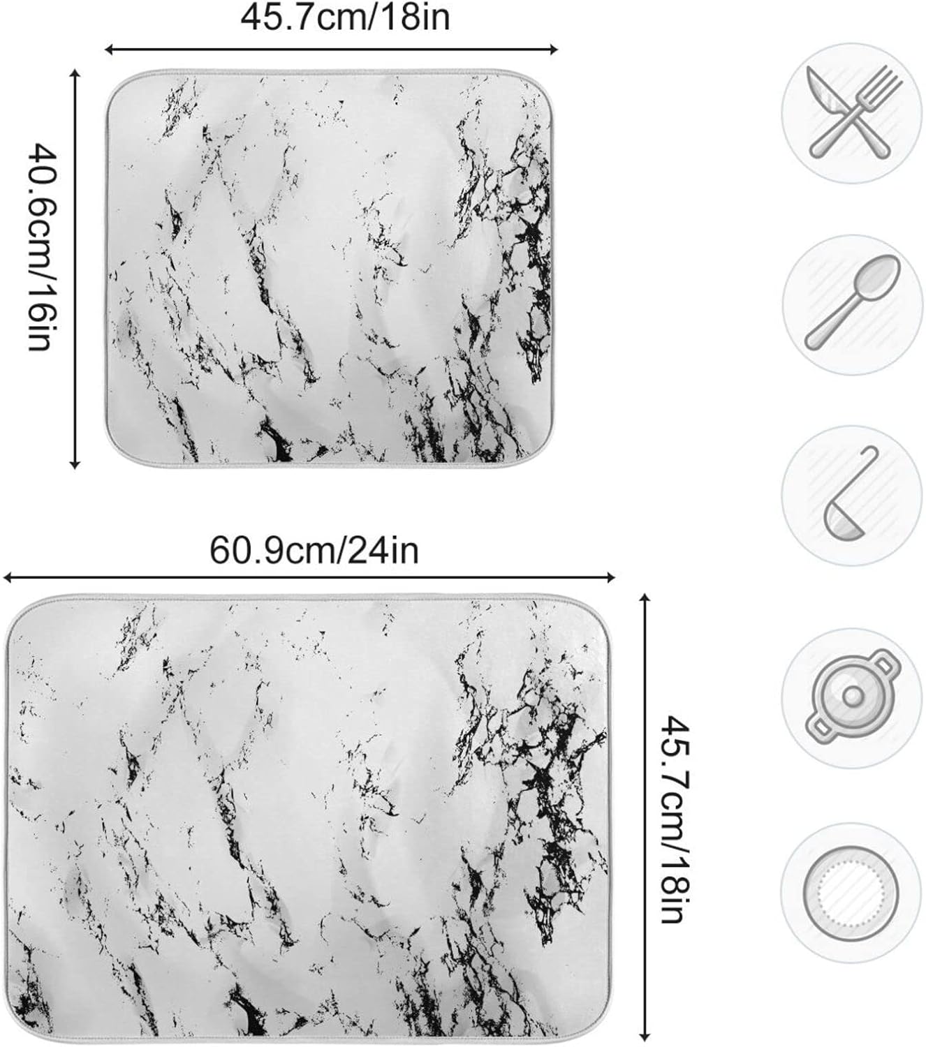 Super Absorbent Dish Drying Mat, Microfiber Fast-Drying Dish Mat, 16" x 18", Kitchen Dish Drying Pad, White Marble