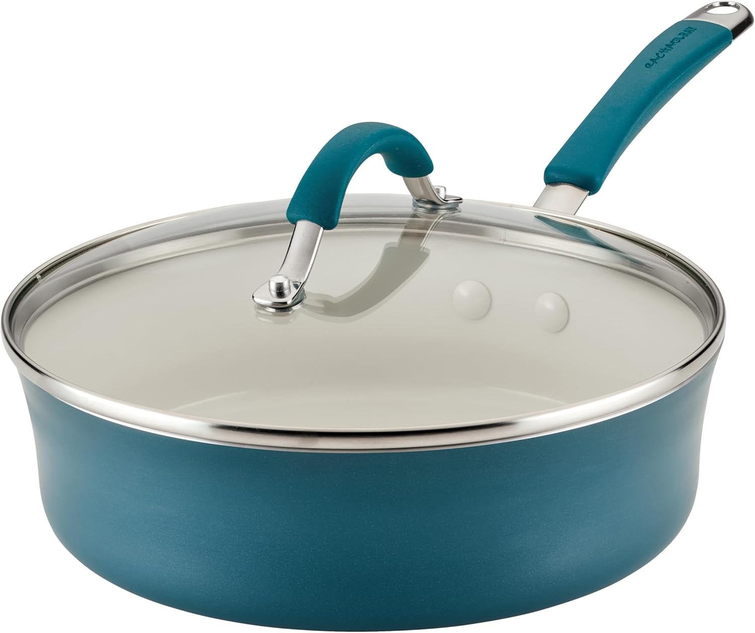 Rachael Ray Cucina Ceramic Nonstick Saute Pan with Lid, 3 Quart Non Stick Sauteuse Pan, Dishwasher Safe - Marine Blue
