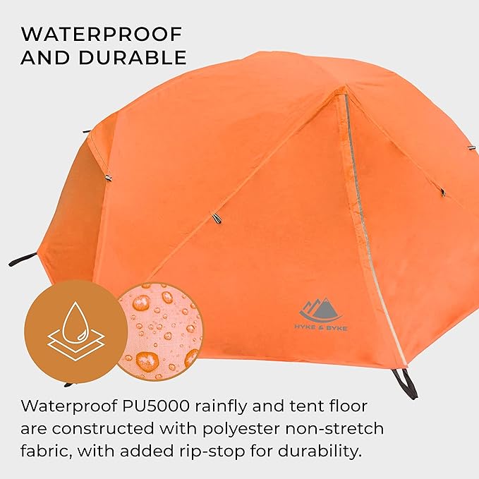 Hyke & Byke Zion Hiking & Backpacking Tent - 3 Season Ultralight, Waterproof Tent for Camping w/Rain Fly and Footprint - 1 Person - Orange