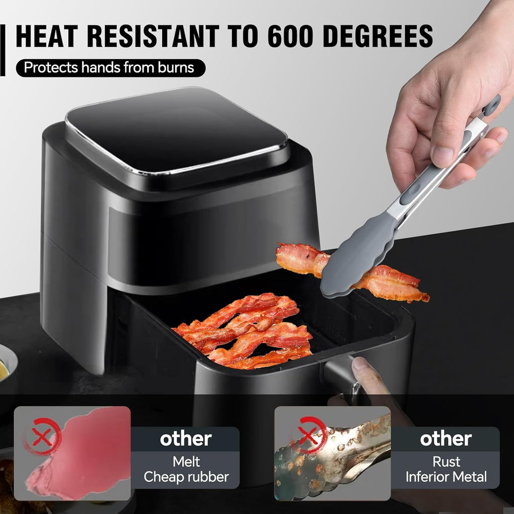 Small Tongs For Cooking - 7 inch Mini Tongs For Serving, Silicone Kitchen Tongs With Silicone Tip, Air Fryer, Appetizers, Veggies, Salad, Dishwasher safety Set of 3 Colour