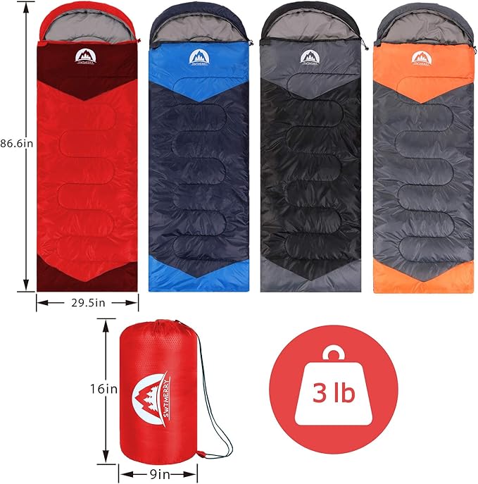 SWTMERRY Sleeping Bag 3 Seasons (Summer, Spring, Fall) Warm & Cool Weather - Lightweight,Waterproof Indoor & Outdoor Use for Kids, Teens & Adults for Hiking and Camping