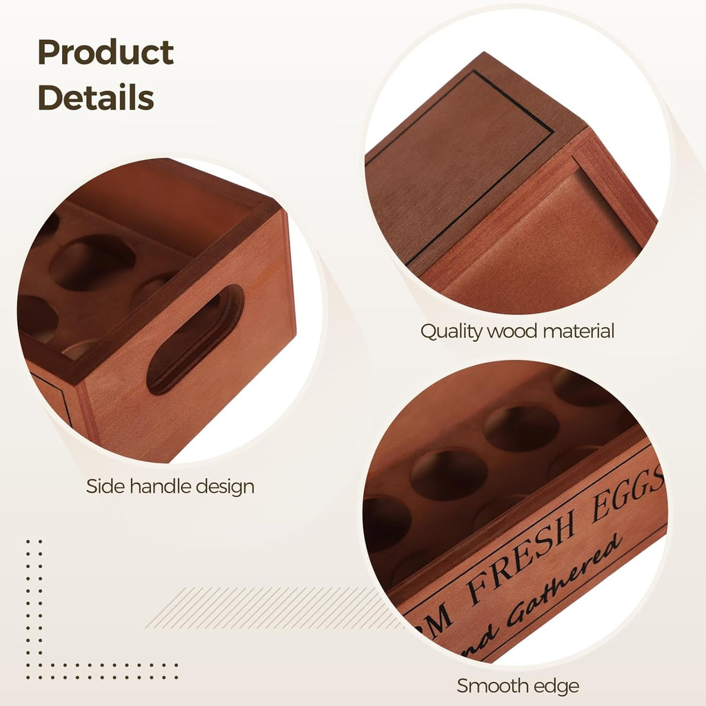 2 PCS Wooden Egg Holders, Farm Fresh Egg Baskets, Open Design with Handle, Holds 12 Eggs per Compartment, Ideal for Kitchen Countertop, Simple and Quality Storage Solution