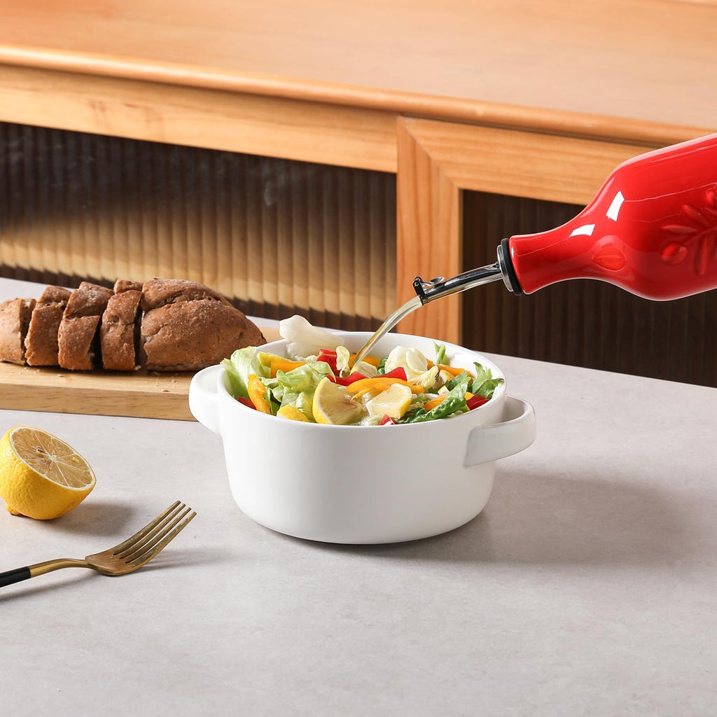 Sweejar Large Olive Oil Dispenser Bottle with Spout, 24 Oz Ceramic Oil Dispenser for Kitchen, Relief Opaque Cruet, Container for Cooking, EVOO, Vinegar, Pack of 1 (Red)