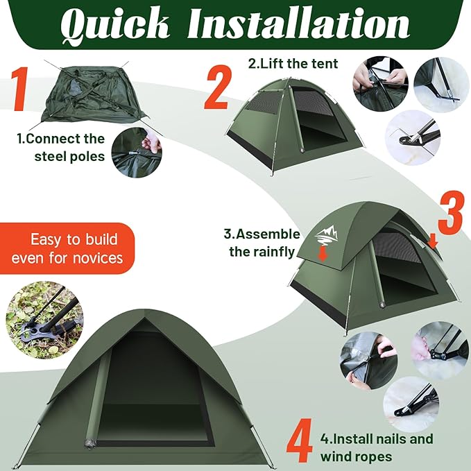 Tents for Camping 3-4 Person with Rainfly, Camping Tents Waterproof Windproof, Not Crowded for 2 Person Camping Tent, Outdoor Dome Tent Easy Setup, Backpacking Tent for Adventure Backyard