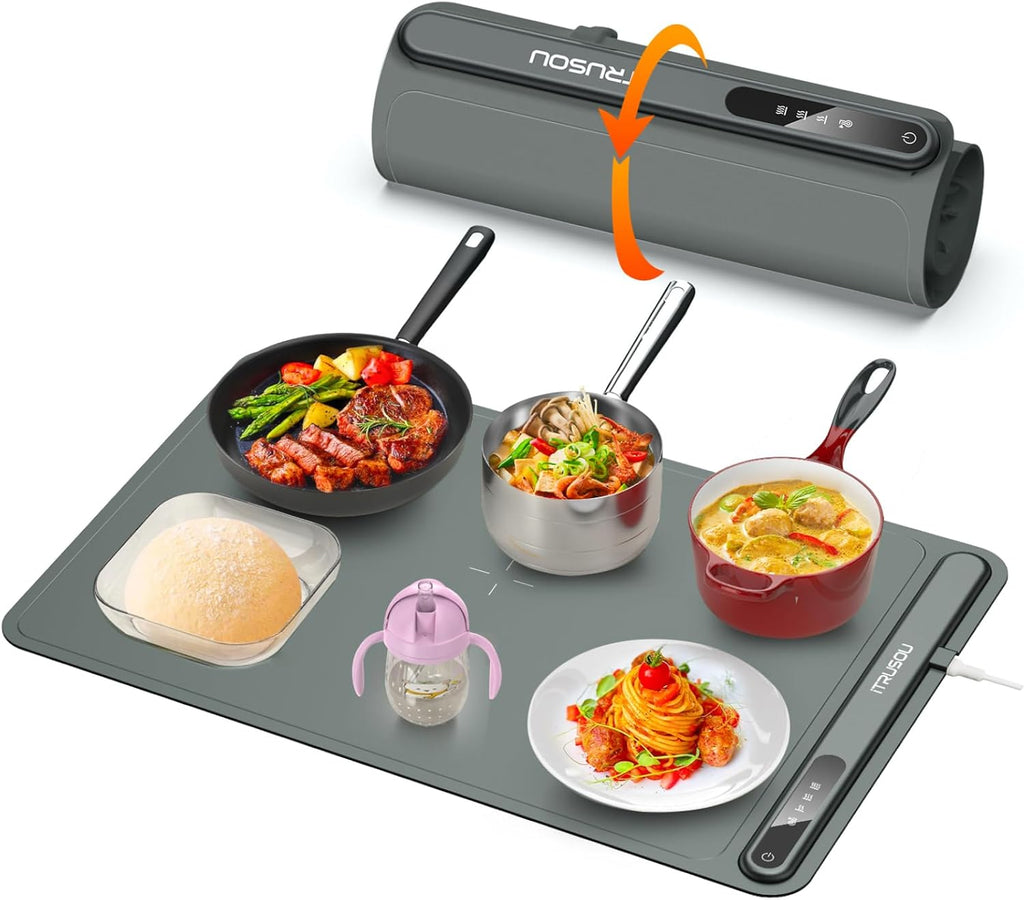 Electric Warming Tray - Full Surface Heating,Rollable & Portable,Premium Silicone Nano-Material,3 Temperature Settings,Auto Shut-Off -Versatile Food Warmer for Gatherings,Parties,Everyday Use