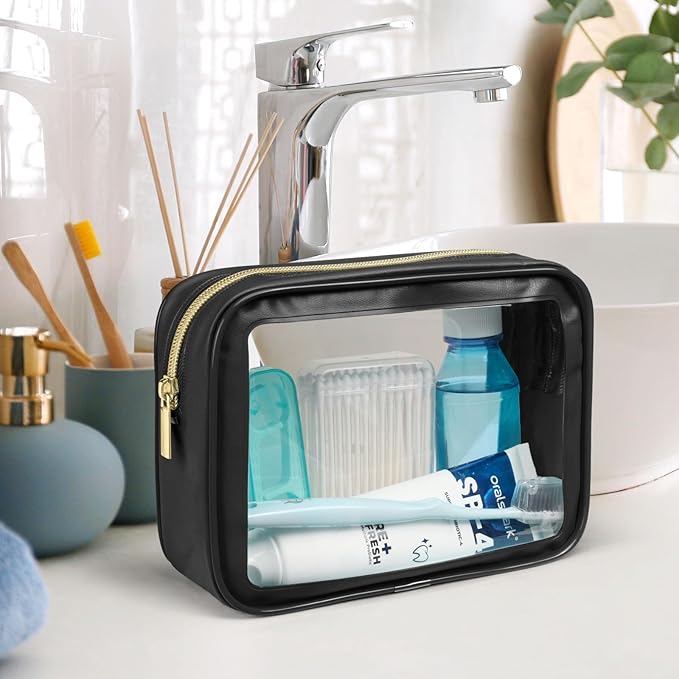 PACKISM TSA Approved Toiletry Bag - 2 Pack Upgrade Color-Edged Clear Makeup Bag, Clear Toiletry Bag For Traveling Fits Various Storage Needs, Black (2 Sizes)