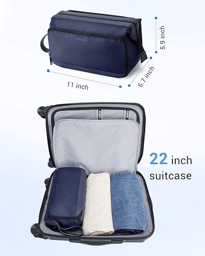 BAGSMART Toiletry Bag for Men, Wide Opening Dopp Kit Water Resistant Shaving Hygiene Organizer for Bathroom, Travel Essentials, Navy