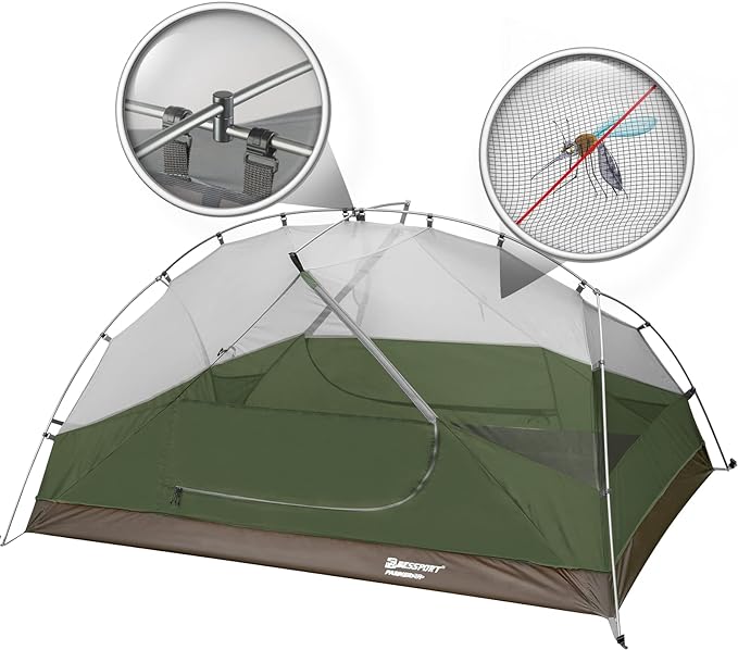 Bessport Camping Tent for 2-3 Person, Lightweight Backpacking Tent Waterproof Windproof Two Doors Easy Setup Double Layer Outdoor Tents for 3 to 4 Seasons, Suitable for Outdoor,Hiking,Camping