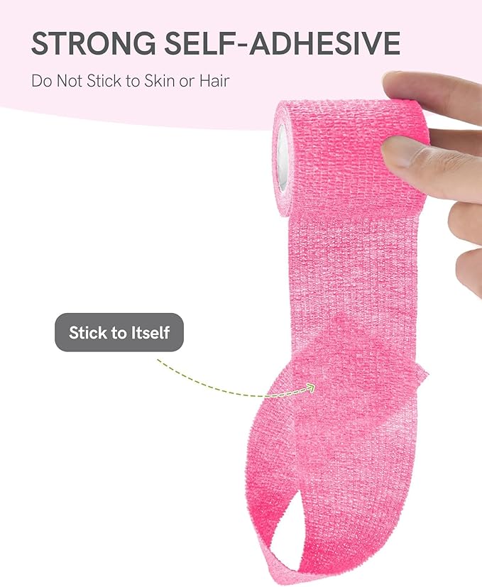 FriCARE Self Adhesive Bandage Wrap, Medical Tape in First Aid Kit, Cohesive Bandages for Wounds Sport Vet, FSA/HSA Eligible, 2 Inches X 5 Yards 6 Rolls, Fluorescent Pink