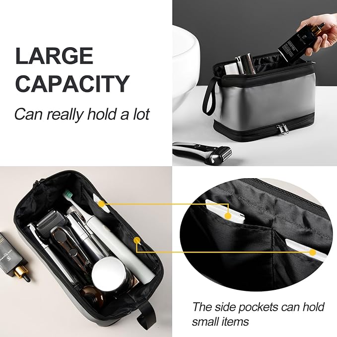 Large Travel Toiletry Bag for men women,Makeup Organizer Bag, Dopp Kit,Waterproof Hanging Cosmetic Bag for Toiletries Accessories (Grey)