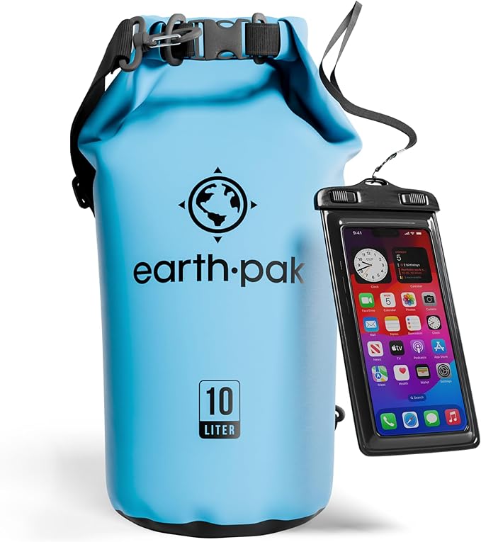 Earth Pak Waterproof Dry Bag - Roll Top Waterproof Backpack Sack Keeps Gear Dry for Kayak with Waterproof Phone Case
