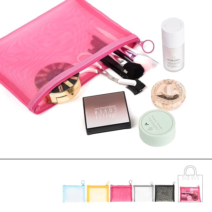 patu Zipper Mesh Bags, 9.25" x 7", Size L / A5, 5 Pieces, Beauty Makeup Cosmetic Accessories Organizer, Travel Toiletry Kit Set Storage Pouch, Assorted Colors