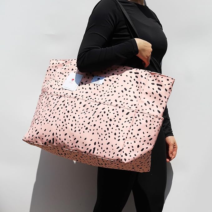 ESVAN Large Foldable Beach Bag for for Women with Dry Wet Compartment Waterproof Sandproof Travel Gym Picnic Handbag