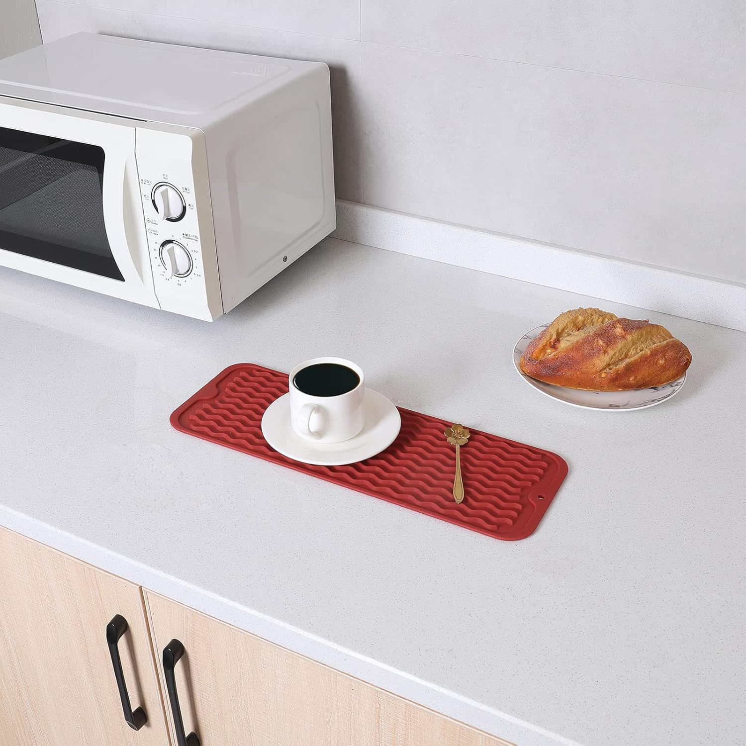 Silicone Dish Drying Mat for Multiple Usage,Easy clean,Eco-friendly,Heat-resistant Silicone Mat for Kitchen Counter,Sink,Bar,Bottle,or Cup Red M 17 inches x 6 inches