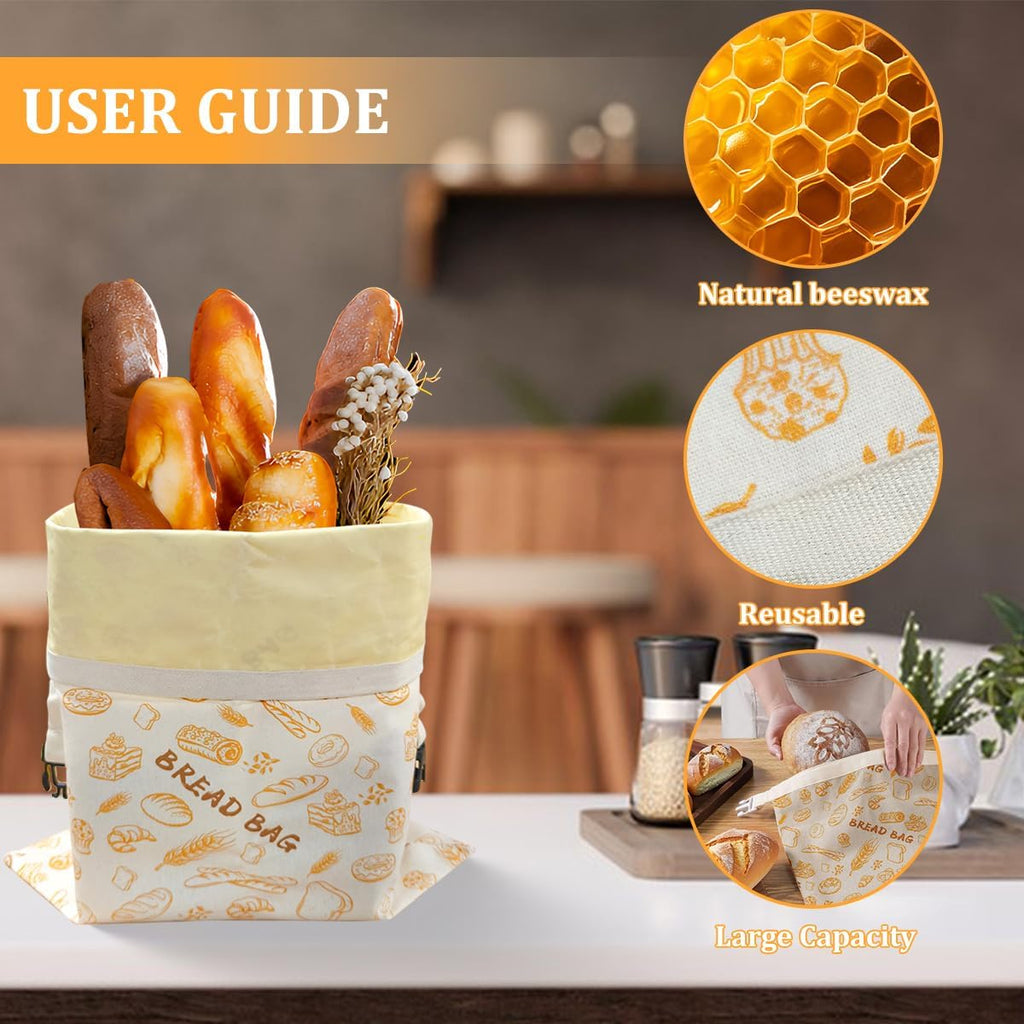 2 Pack Reusable Beeswax Bread Bags for Sourdough,Reusable Cotton Beeswax Bag for Homemade Bread,Freezer-Friendly&Freshness Preservation Storage to Keep Fresh 17x13in