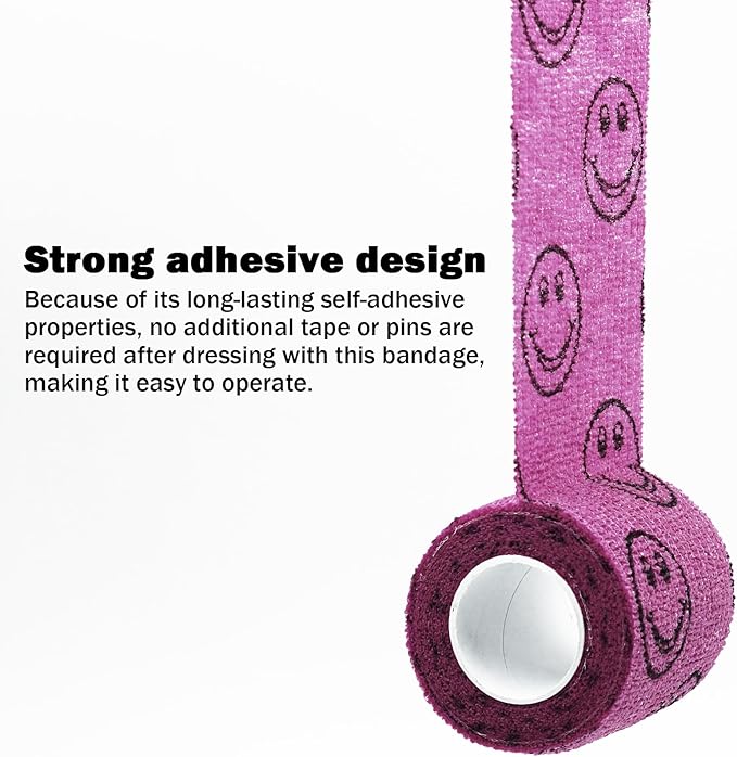 First Aid Bandages Cohesive Wrap Adhesive Self Adherent Tape Colorful (Pink Smile, 2-Inch)