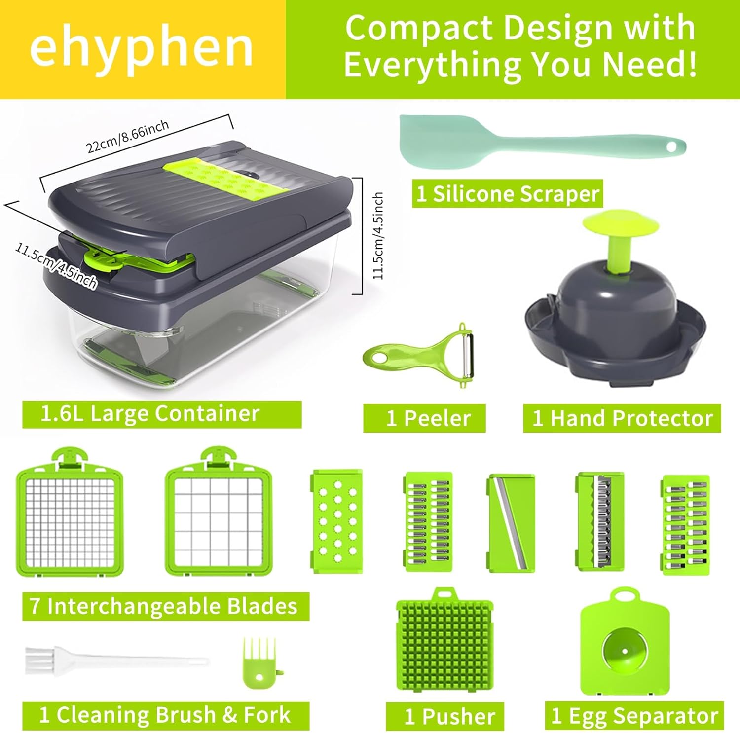 2025 UPGRADE,Vegetable Chopper,BPA Free Veggie Chopper with Container & Lid,16-in-1 Multifunctional Salad Cutter,Onion Dicer,Cucumber Slicer & Egg Separator,Kitchen Gadgets with Safety Guard