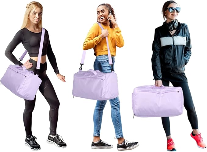 Sports fitness Gym Bag for Women, Yoga Swim Workout Travel Duffel Overnight Shoulder Bags with Shoe Compartment and Wet Pocket Ladies Weekend Carry on Luggage Dance College Purple