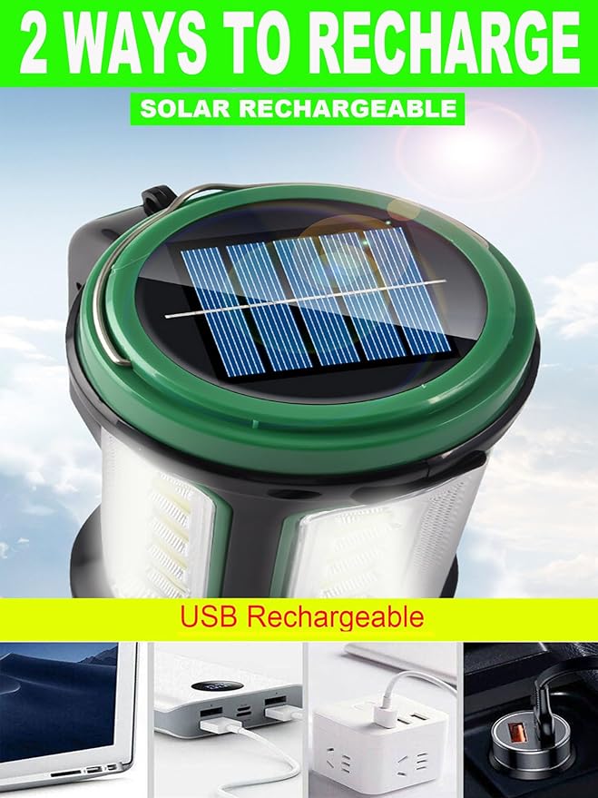 LED Searchlight Spotlights Lantern, Solar Rechargeable Super Bright 10000LM Handheld LED Flashlight, Multifunction Camping Lantern Work Light, 6 Light Modes, Waterproof, Power Bank