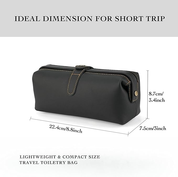Personalized leather toiletry bag for men, mens travel bag toiletry, small dopp kit waterproof, top grain leather cosmetic bag, shaving bag without zipper