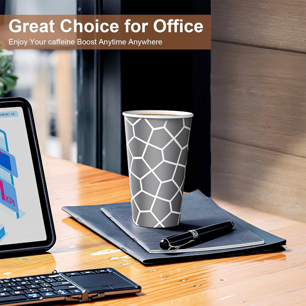 16 oz Coffee Cups 180 Pack, Disposable Coffee Cups Hot Paper Cups 16 oz, Insulated Paper Coffee Cup for Hot Cold Drinks