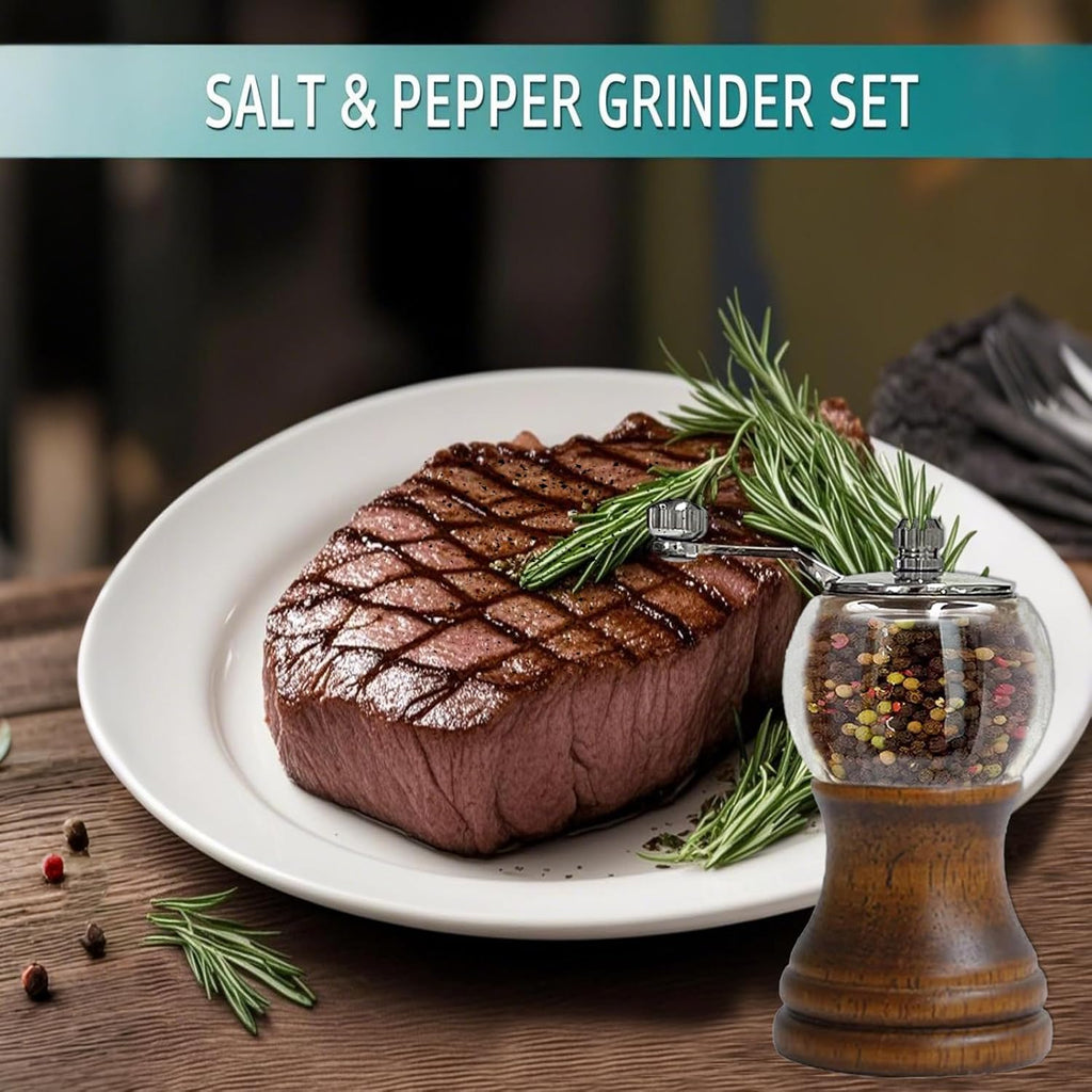 Pepper Mills Pepper Grinder Set, Classical Hand Shake Wooden Pepper Grinder Setrefillable Wood Acrylic grinder, Ceramic Blades & Metal Handle Tools (5in-2pcs-Mixed Color)