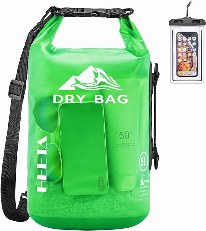HEETA Dry Bag Waterproof for Women Men, 5L/10L/20L/30L/40L Roll Top Lightweight Dry Storage Bag Backpack with Phone Case for Travel, Swimming, Boating, Kayaking, Camping & Beach, 11 Transparent Colors