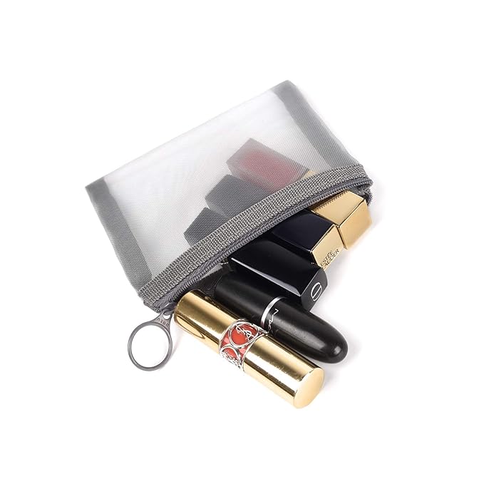 Patu Mini Zipper Mesh Bags, 4" x 5", Size S / A7, 5 Pieces, Beauty Makeup Lipstick Cosmetic Accessories Organizer, Small Travel Kit Storage Pouch, Gray