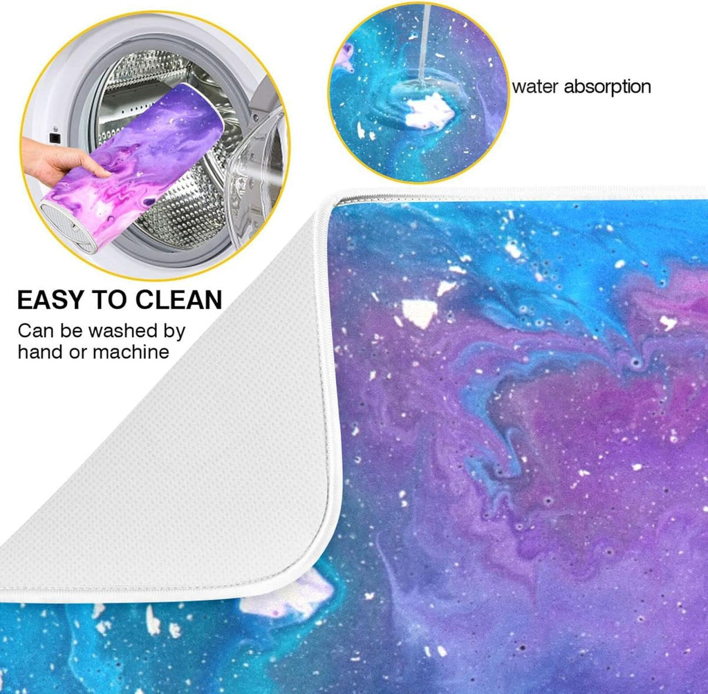 Super Absorbent Dish Drying Mat, Microfiber Fast-Drying Dish Mat, 24" x 18", Kitchen Dish Drying Pad, Abstract Purple Blue Marble
