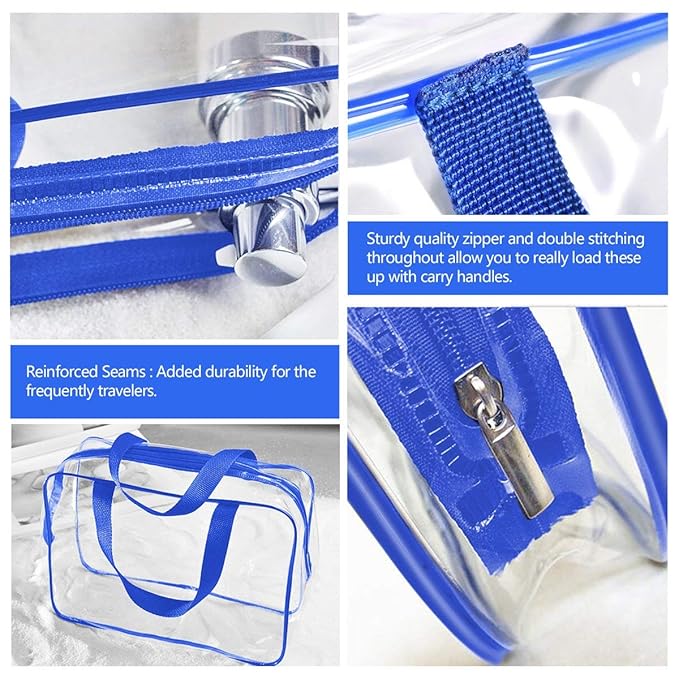 6Pcs Crystal Clear PVC Travel Toiletry Bag Kit for Women Men, Waterproof Vinyl Packing Organizer Storage Bags with Zipper Handle Straps, Cosmetic Pouch Carry on Airport Airline Compliant Bag Handbag