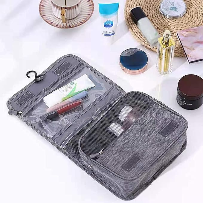 Travel Makeup Bag Water-resistant Toiletry Cosmetic Bag, Hanging Travel Toiletry Bag for Men Women and Girls, Multifunction Cosmetic Bag for Accessories, Shampoo, Toiletries，Gray