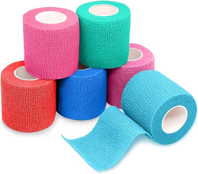 FriCARE Self Adhesive Bandage Wrap, Medical Tape in First Aid Kit, Cohesive Bandages for Wounds Sport Vet, FSA/HSA Eligible, 2 Inches X 5 Yards 6 Rolls, Vibrant