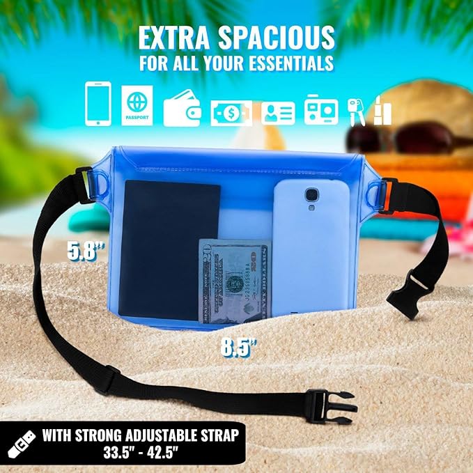 AiRunTech Clear Fanny Pack Waterproof,Beach Cruise Ship Essential Accessories Must Haves,Waterproof Pouch for Phone Passport Wallet Purse with Waist Strap